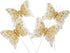 Set of 12 Glitter Monarch Feather Butterflies on Wire for Floral Arrangements and DIY Decorations (Gold)
