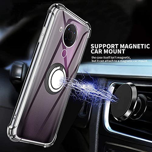 for Nokia 5.4 Case, Nokia 3.4 Case with Tempered Glass Screen Protector Clear Soft Shockproof Protective Phone Case Cover with 360 Degree Rotating Holder Kickstand for Nokia 5.4 / Nokia 3.4,Clear