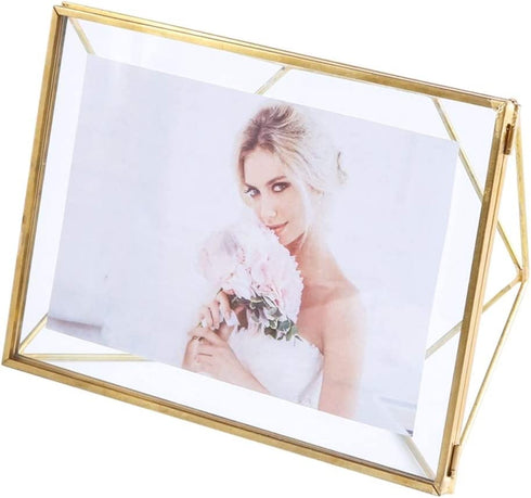 Levilan 4x6 inch Multi Glass Picture Frame Family Photo Display for Desk or Wall, Nordic Geometry Home Decor Double Glass & Brass Metal (4x6?)