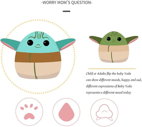 Baby Yoda Reversible Plushie Toys Baby Yoda Plush Squishmallow Double-Sided Flip Baby Yoda Stuffed Animal to Show Daily Mood(High 17cm)