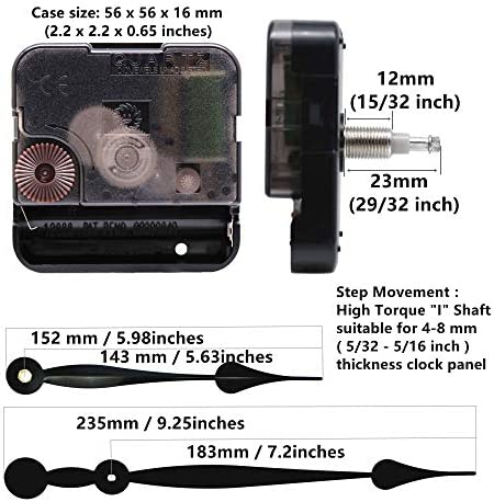 Youngtown 12888 High Torque Quartz Clock Movement Replacement Parts with 235 mm / 9.25 Inch Long Spade Hands