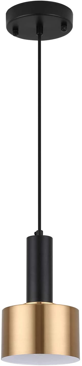 Modern Mini Pendant Light with 4W LED Bulb, One-Light Adjustable Metal Pendant Lighting Fixture for Kitchen Island Cafe Bar, Gold and Black