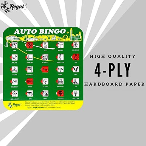 Green Auto Backseat Bingo Pack of 4 Bingo Cards Great For Family Vactions Car Rides and Road Trips