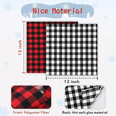Christmas Red Black Buffalo Plaid - 12 Sheets 12 x 12 Inch Heat Transfer Vinyl Red & Black Plaid Fabric Printed Vinyl Sheets Adhesive Iron on Vinyl for Clothes