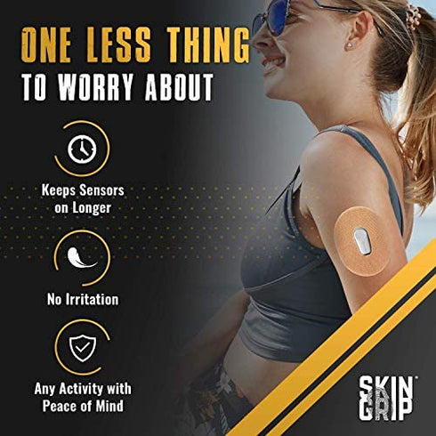 Skin Grip Adhesive Patches for Dexcom G6 CGM (20-Pack), Waterproof & Sweatproof for 10-14 Days, Pre-Cut Adhesive Tape, Continuous Glucose Monitor Protection (Tan)