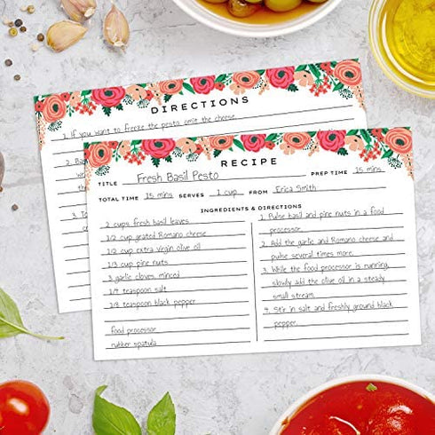 Sweetzer & Orange 4x6 Recipe Cards. Set of 50x Floral, Blank Recipe Cards 4x6 Inches Double Sided. Large Recipe Index Card Fits Standard 4x6 Recipe Box.