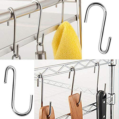 HiGift 10 Pack Heavy Duty S Hooks Silver S Shaped Hooks for Hanging Pot-Bakers Rack Hooks Wire Shelf Hooks Kitchen, Bathroom, Bedroom, Office, Pan, Pot, Bag, Plants,Jewelries