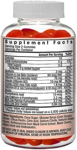 Iron Gummies Plus Multivitamin- Vitamin C, Zinc, B Complex, and Biotin for Fatigue, Anemia, Pregnancy. Good for Vegans and Vegetarians, Women, Kids, and Men. Grape Flavor. 60 Count