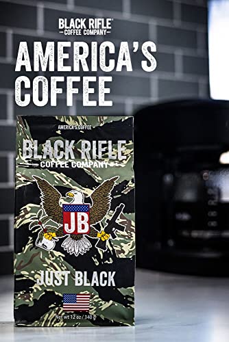 Black Rifle Coffee Just Black (Medium Roast) Whole Bean Coffee, 12 Ounce Bag of Coffee Beans, Medium Roast Coffee Beans, Featuring a Cocoa and Vanilla Aroma, Bold Tasting Notes, and a Smooth Buttery Finish, Helps Support Veterans and First Responders