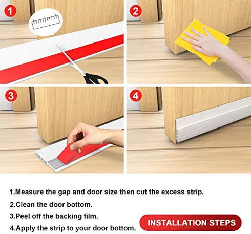 Suptikes 2 Pack Door Draft Stopper?Door Sweep for Exterior & Interior Doors,Door Bottom Seal Dust and Noise Insulation Weather Stripping Draft Guard Insulator, 1-4/5" W x 37" L,White