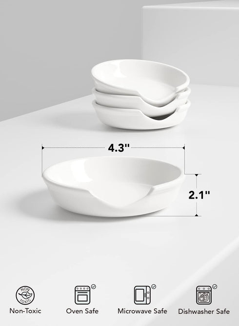 LE TAUCI Ceramic Spoon Rest for kitchen, 4.8 Inches Spoon Holder for Stove Top, Coffee Spoon Rest, Spoon Cradle, Kitchen Basics, Kitchen Accessories For Utensils, Set of 4, White
