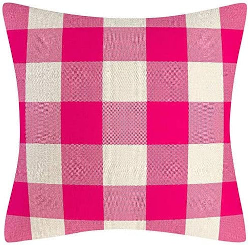 Set of 2 Pink and White Farmhouse Buffalo Check Plaid Throw Pillow Covers Decorative Indoor Outdoor Cushion Cover Polyester Linen for Fall Home Decor,20 x 20 Inches
