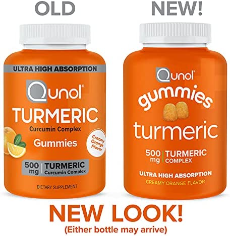 Qunol Turmeric Curcumin Gummies 500 mg Delicious Gummy Supplements Helps Support an Active Lifestyle, Orange, 60 Count