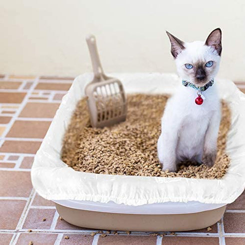 Alfapet Kitty Cat Litter Box Disposable, Elastic Liners- 12-Count-for Medium and Large, Size Litter Pans- with Sta-Put Technology for Firm, Easy Fit- Quick + Clever Waste Cleaners