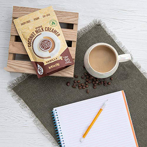 Coconut Cloud: Shelf Stable Vegan Coffee Creamer | Keto Friendly, Unsweetened Coconut Milk Powder | Low Sugar, Dairy Free, Non-GMO, Plant Based, Gluten & Soy Free, USA Made, Vanilla 6 oz