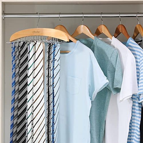 Tie Rack, Ohuhu 24 Hook Holder Tie Hanger Organizer for Closet Wooden Belt Storage Rack for Men Ties Belts Scarves Accessories