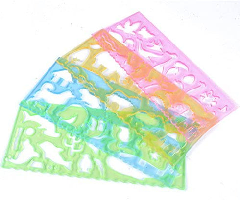 BronaGrand 4 Pcs Drawing Stencils Plastic Ruler Animals Painting Templates for Kids Clear 4 Colors