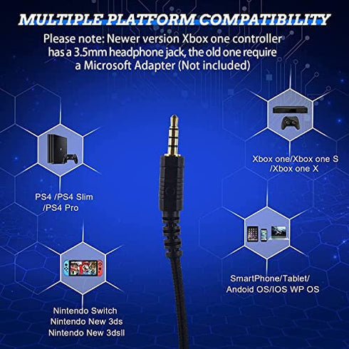 Gaming Headset for Nintendo Switch, Xbox One, PS4, DIWUER Bass Surround and Noise Cancelling 3.5mm Over Ear Headphones with Mic for Laptop PC Smartphones (Black Blue)