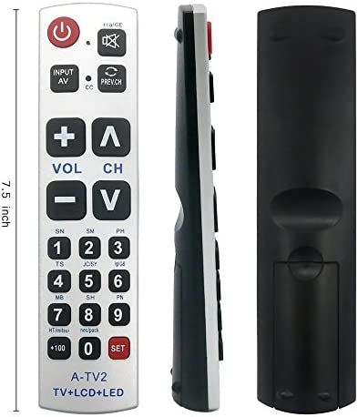 LuckyStar Big Button Universal Remote Control A-TV2, Initial Setting for Lg, Vizio, Sharp, Zenith, Panasonic, Philips, RCA - Put Battery to Work, No Program Needed