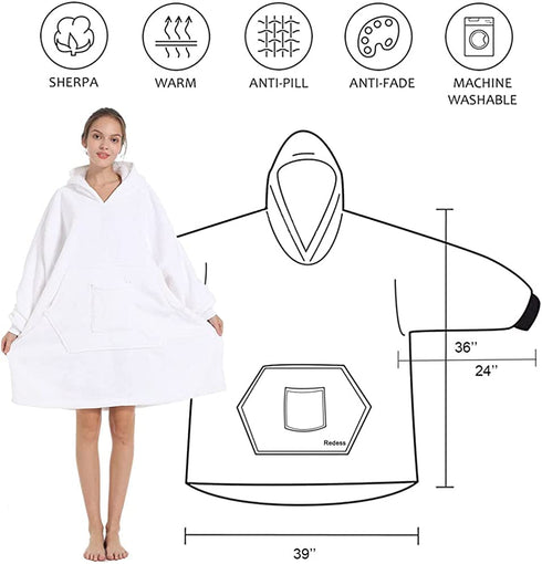 Blanket Hoodie Sweatshirt, Wearable Blanket Oversized Sherpa with Sleeves and Giant Pocket, Cozy Hoodie Warm for Adult Kids
