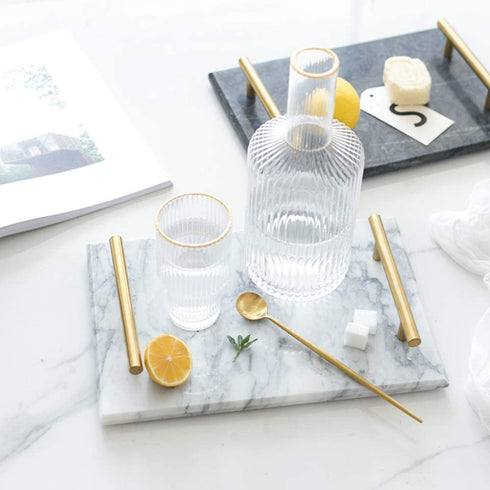 StonePlus Natural Real Marble Tray, Catchall Key Perfume Tray, Serving Tray with Handles for Living Dining Room (Venato Carrara, 11.8Lx7.87W)