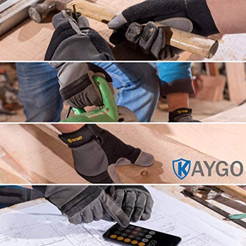 KAYGO Work Gloves For Men, KG125M Mechanic Utility Work Gloves for All Purpose, Excellent Grip, Heavy Duty, Improved Dexterity, Touch Screen