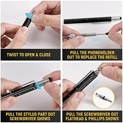 BIIB Gifts for Men, Stocking Stuffers for Men, 6 in 1 Multitool Pen Tools Gadgets for Men, Unique Gifts for Dad, Christmas Birthday Gifts for Men Who Have Everything, Husband, Grandpa, DIY Handyman