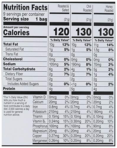 Wonderful Pistachios , No Shell Nuts, Variety Pack (4 bags of Roasted & Salted, 3 bags of Chili Roasted, and 2 bags of Honey Roasted), 9 Count