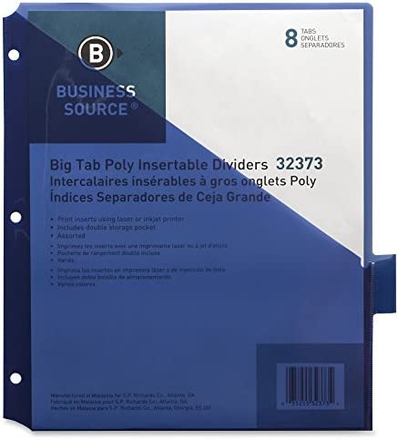 Business Source Double Pocket Index Dividers (32373), Multicolor (BSN32373)