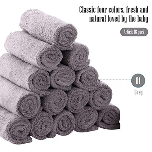 Cute Castle Ultra-Soft Baby Washcloths, 16 Pack - 9" by 9", Gentle on Sensitive Skin for Face and Body, Plush, Super Absorbent Wash Clothes for Girls and Boys, Grey