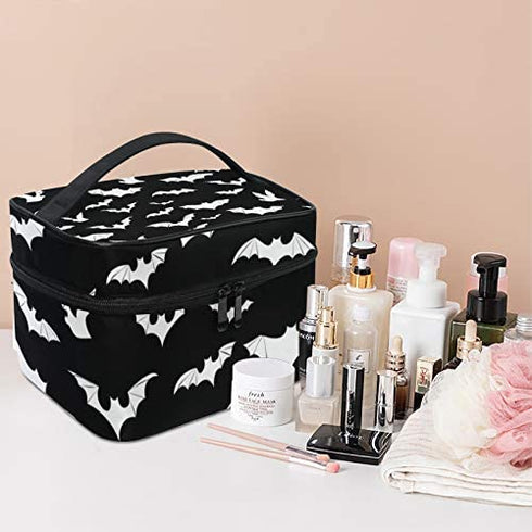 9CH Goth Travel Makeup Bag - Bats Cosmetic Bags Large Make up Organizer Portable Toiletry Bags Train Cases for Women and Girls for Cosmetics