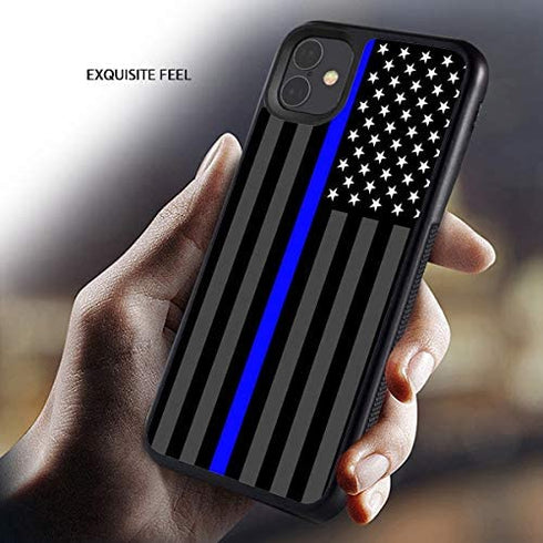 iPhone 11 Case,BOSLIVE Thin Blue Line American Flag Background Design TPU Slim Anti-Scratch Protective Cover Case for iPhone 11 6.1 Inch (2019)