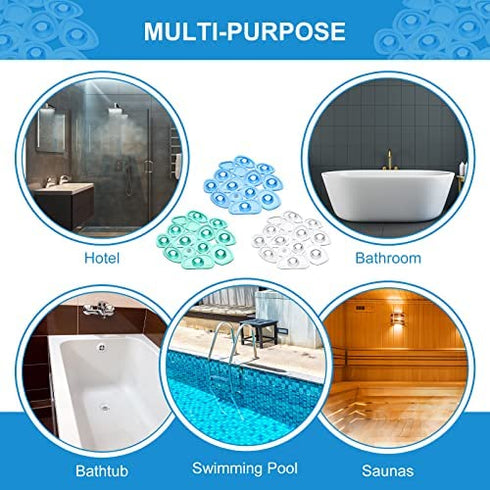 Riakrum 12 Counts Pebble Bath Treads Bathtub Non Slip Stickers Pebble Bath Mat Non Slip Bath Tub and Shower Mat with Suction Cups, Machine Washable