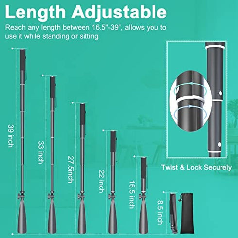 Zeerun Portable Long Metal Shoe Horn 8.5-39“, Telescopic Aluminum Alloy Dressing Aid Stick Long Handle Shoe Horn for Seniors, Men, Women and Kids
