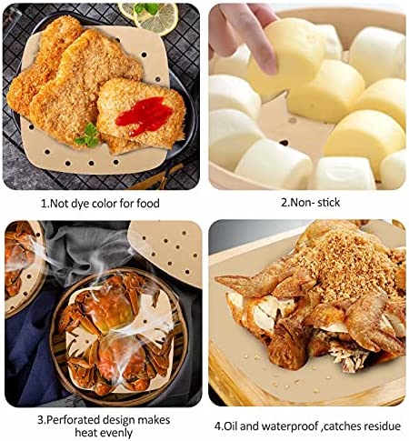 Air Fryer Parchment Paper Liners: 200PCS 8.5 inch Air Fryer disposable paper liner - Square Perforated parchment paper for Air Fryer, Premium Bamboo Steamer Liner for Air Fryers Baking Cooking Oven