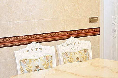 Simplemuji 3D Self Adhesive Decorative Floral Molding Waterproof Wallpaper Border Peel and Stick for Bathroom Kitchen Counter Top Tiles Sticker,4 Inch by 16.5 Feet (Dark Brown Wood Grain }