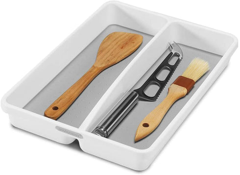 madesmart Classic Mini Utensil Tray - White | CLASSIC COLLECTION | 2-Compartments | Kitchen Organizer | Non-slip Lining and Rubber Feet | BPA-Free