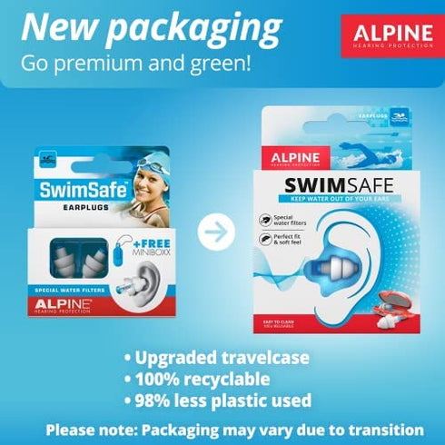 Alpine SwimSafe Adult Ear Plugs for Swimming - Ear Protection Against Water - Comfortable Waterproof Earplugs with Filter - Hyopoallergenic & Sustainable