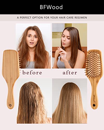BFWood Bamboo Paddle Hairbrush with Bamboo Bristles for Massaging Scalp