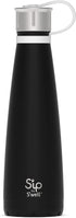 S'ip by S'well Stainless Steel Water Bottle - 15 Oz - Black Chalk - Double-Walled Vacuum-Insulated Keeps Drinks Cold for 24 Hours and Hot for 10 - with No Condensation - BPA-Free