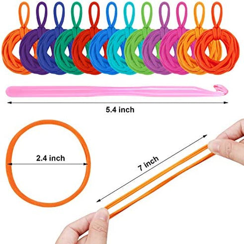Loom Potholder Loops, BENBO 192 Pieces Multicolor Weaving Craft Loops 7 Inches Potholder Loops with 1 Piece Crochet Hook for DIY Crafts Supplies
