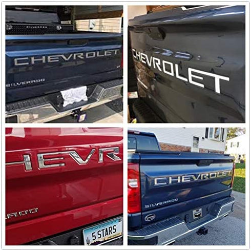 Tailgate Inserts Letters Compatible for 2019 2020 2021 2022 2023 Silverado, 3D Raised & Strong Adhesive Decals Letters, Tailgate Emblems Inserts Letters - Chrome Silver
