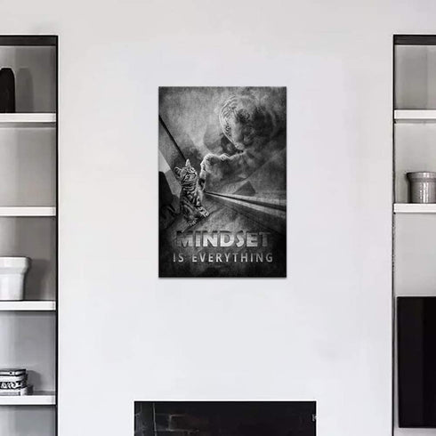 Modern Inspirational Picture Wall Art Mindset is Everything Cat and Tiger Motivational Entrepreneur Quotes Canvas Inspiring Painting Artwork Ready to Hang for Home Office Decor - 12''W x 18''H