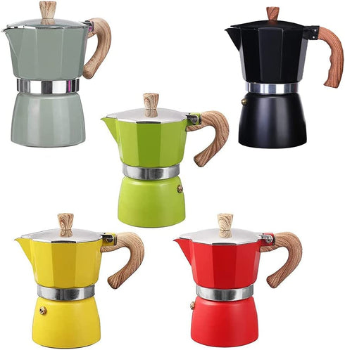 TCOOME Classic Italian Stovetop Espresso Maker for Great Flavored Strong Espresso?3 Cups Multicolors Italian Style Aluminous Espresso Mocha Pot,Cuban and Greca coffee maker,150ML/300ML moka coffee pot ,Brewer Percolator with wooden handle (BLACK, 150ML/