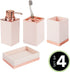 mDesign Square Plastic Bathroom Vanity Countertop Accessory Set - Includes Soap Dispenser Pump, Divided Toothbrush Holder, Tumbler Rinsing Cup, Soap Dish - 4 Pieces - Light Pink/Rose Gold