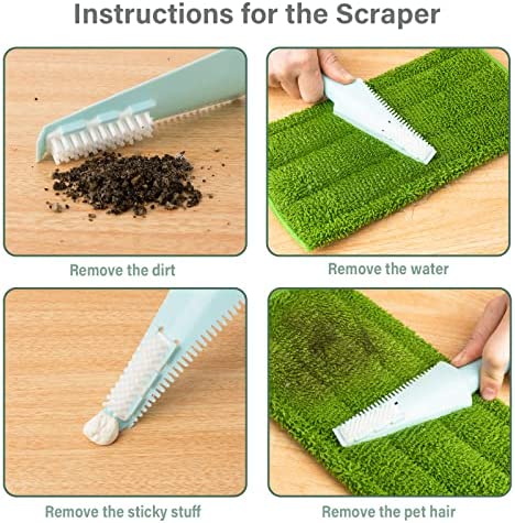Reusable Microfiber Mop Pads Fit Swiffer Wet Jet (4 Pack), Washable Mop Pad Refills Compatible with WetJet, Heavy Duty Spray Mop Replacement Heads for Floor Cleaning, Come with a Scraper (12?, Green)