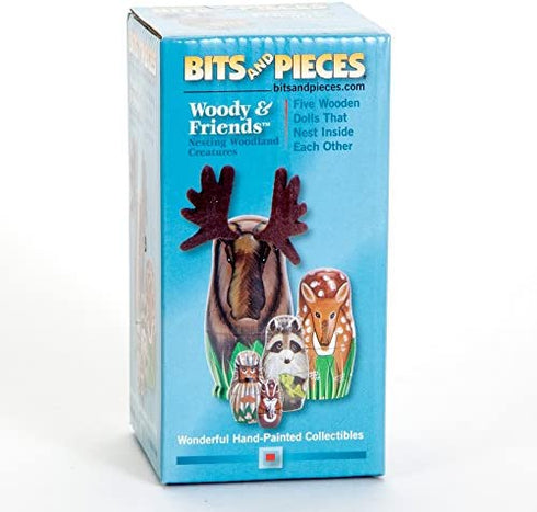 Bits and Pieces - "Woody and Friends American Woodland Creatures Nesting Dolls - Hand Painted Wooden Nesting Dolls Matryoshka Animal Figurines - Set of 5 Dolls from 5.5" Tall