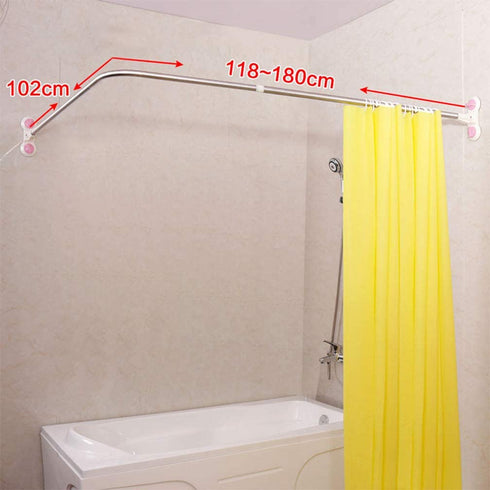 Hershii Curved Corner Shower Curtain Rod Wall Mounted L-Shaped Bathroom Curtain Hanger Pole Decorative Extendable Bathtub Metal Shower Rail Bar 40.15'' x 46.45 ''- 70.86''