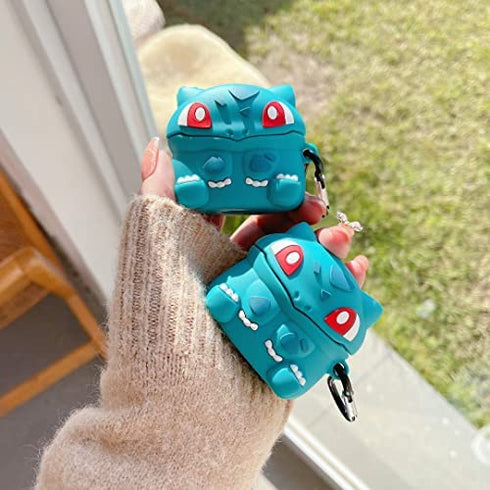 ZBDLXMD Compatible with AirPods 3rd Generation case,(2021 Release) Cute 3D Cartoon Kawaii Funny Fun case,Soft Silicone Shockproof Keychain Charging Box.Compatible 3 Skin Cases(Bulbasaur)