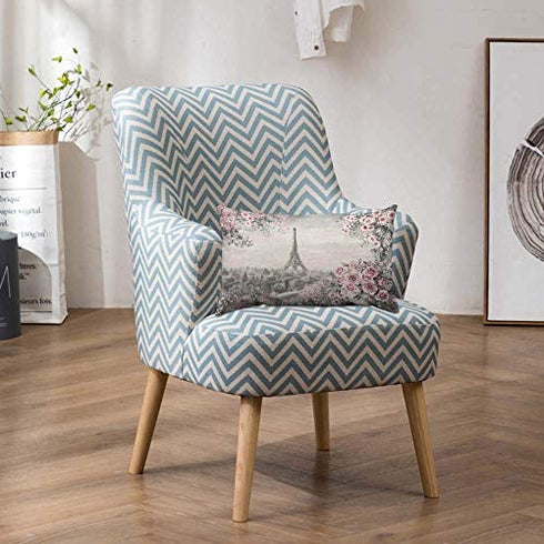HOSNYE Eiffel Tower Throw Pillow Cover Gray and Pink Oil Painting for Paris Summer Gentle City Landscape Flower Roses and Leaf Linen Fabric for Couch Bed Sofa Car Waist Cushion Cover 12 x 20 inch